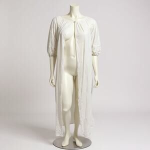 Vintage Berkliff White Nightgown Pearl Button Lace Trim 3/4 Sleeve Maxi USA